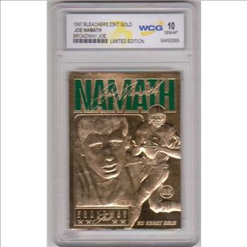 Graded Gem Mint 10 - Joe Namath 1997 Bleachers 23 Kt Gold Card