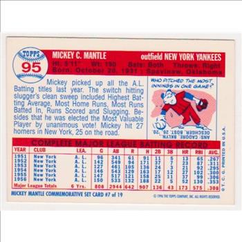 Mickey Mantle 1957 Topps #95 Commemorative Card - 1996 Topps #7 of 19 Insert Card