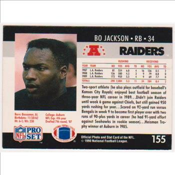 Wrong Front Error - Bo Jackson 1990 Pro Set Football Card