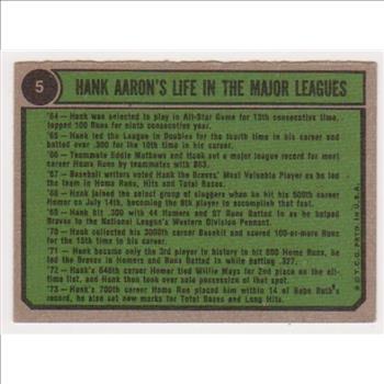 1974 Topps Hank Aaron #5 Card - HOF'er