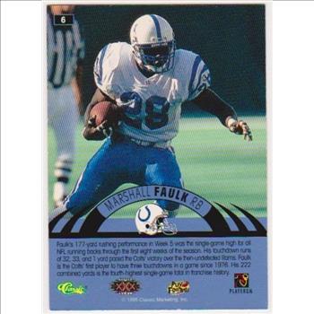 Only 499 Exist - Marshall Faulk 1996 Classic NFL Experience Printers Proof #6 Insert Card