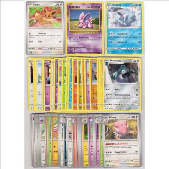 50 Different Pokemon Trading Cards w/ Eevee + More