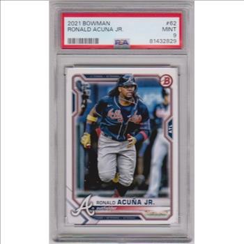 Graded PSA Mint 9 - Ronald Acuna Jr. 2021 Bowman #62 Card