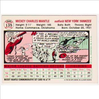 Mickey Mantle 1956 Topps #135 Commemorative Card - 1996 Topps #6 of 19 Insert Card