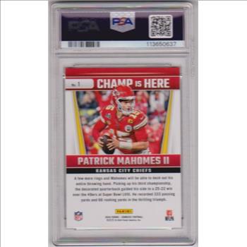 Graded PSA Mint 9 - Patrick Mahomes 2024 Donruss Champ Is Here #1 Card