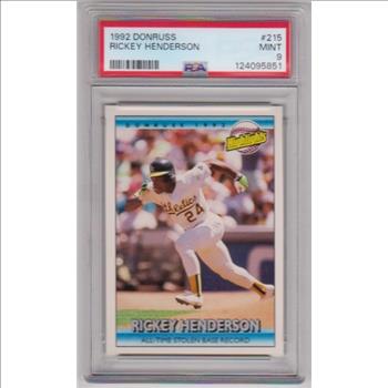 Graded PSA Mint 9 - Rickey Henderson 1992 Donruss Highlights #215 Card