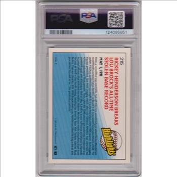 Graded PSA Mint 9 - Rickey Henderson 1992 Donruss Highlights #215 Card