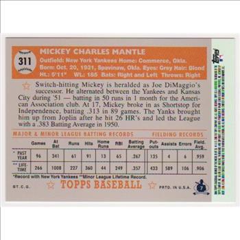 Mickey Mantle 1952 Topps #311 Rookie Commemorative Card - 2006 Topps #25 Rookie Of The Week Card