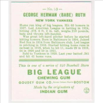 1933 Goudey Babe Ruth #53 Reprint Baseball Card