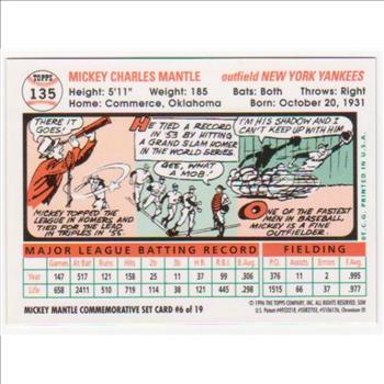 Mickey Mantle 1956 Topps #135 Commemorative Card - 1996 Topps Finest #6 of 19 Insert Card