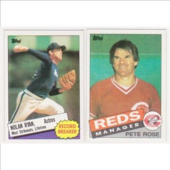 1985 Topps Nolan Ryan #7 + Pete Rose #547 Card Pair