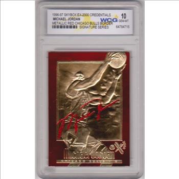 Graded Gem Mint 10 - Michael Jordan 1996-97 Skybox EX-2000 Credentials Metallic Red Border 23 Kt Gold Card