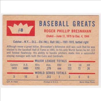 1960 Fleer Roger Bresnahan #8 Card - HOF'er