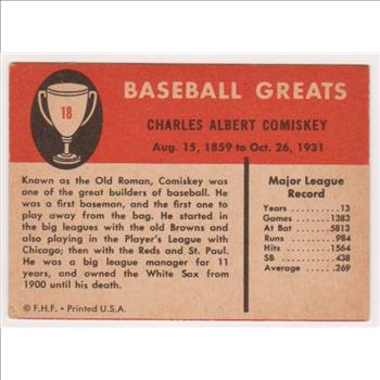 1961 Fleer Charles Comiskey #18 Card - HOF'er