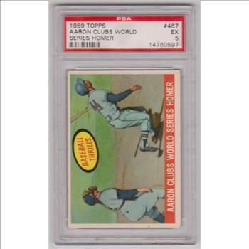 Graded PSA EX 5 - Hank Aaron 1959 Topps World Series Homer #467 Card