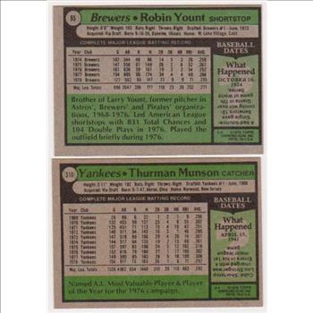 1979 Topps Robin Yount #95 + Thurman Munson #310 Card Pair - HOF'ers