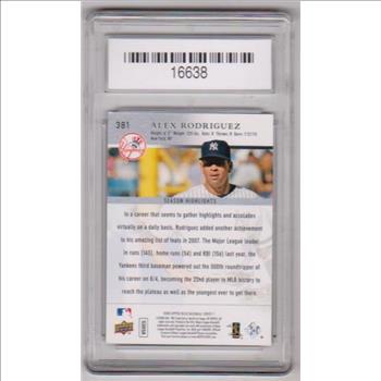 Graded Gem Mint 10 - Alex Rodriguez 2008 Upper Deck #381 Card