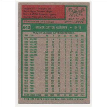 1975 Topps Harmon Killebrew #640 - HOF'er