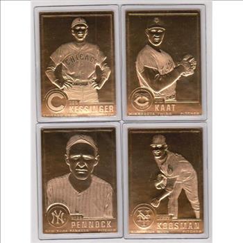 22kt Gold - 4 Different 1996 Danbury Mint Gold Cards - Jerry Koosman, Jim Kaat, Herb Pennock, Don Kessinger