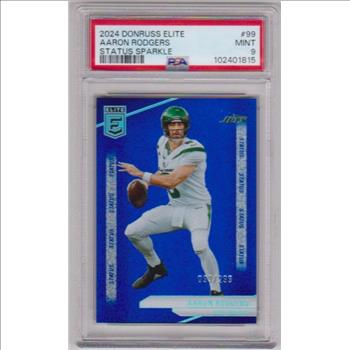 Graded PSA Mint 9 - Aaron Rodgers 2024 Donruss Elite Status Sparkle #99 Insert Card (#ed/299!)