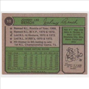 1974 Topps Johnny Bench #10 Card - HOF'er