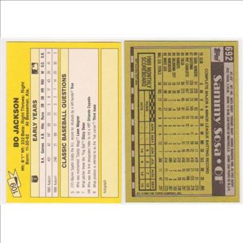 Rookies - Bo Jackson 1987 Classic + Sammy Sosa 1990 Topps Rookie Pair