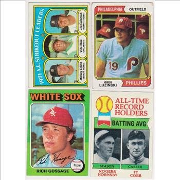 4 Different 1970's Topps Baseball Star/Hall Of Famer Cards w/ Rogers Hornsby/Ty Cobb + More