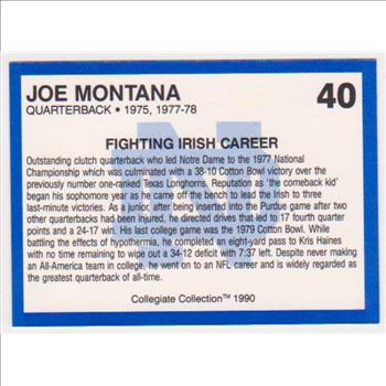Joe Montana 1990 Notre Dame #40 Collegiate Collection Card