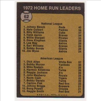 1973 Topps Johnny Bench + Dick Allen #62 Card