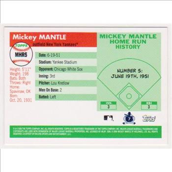 Mickey Mantle '55 Topps Style HR #5 2006 Topps #MHR5 Insert Card