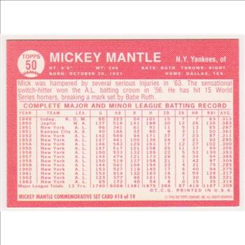Mickey Mantle 1964 Topps #50 Commemorative Card - 1996 Topps #14 of 19 Insert Card