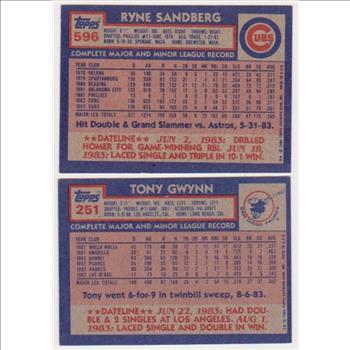 1984 Topps Ryne Sandberg #596 + Tony Gwynn #251 Card Pair
