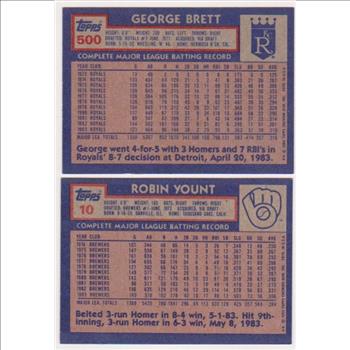 1984 Topps George Brett #500 + Robin Yount #10 Card Pair