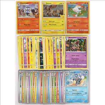 50 Different Pokemon Trading Cards w/ 3 HOLOS + More
