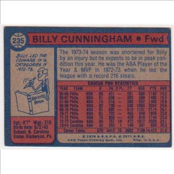1974-75 Topps Billy Cunningham #235 Card - HOF'er