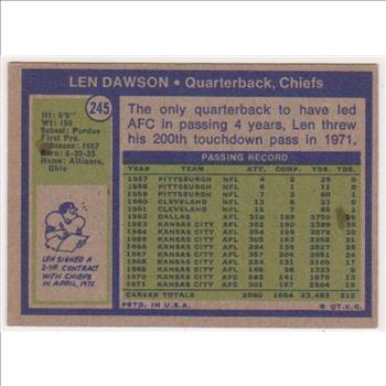 1972 Topps Len Dawson #245 Card - HOF'er