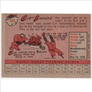 1958 Topps Curt Simmons #404 Card