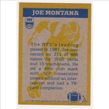 Vintage - 1982 Topps Joe Montana #489 - 2nd Year Card