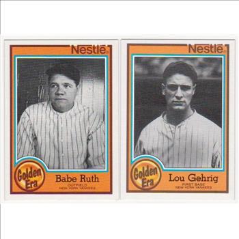 1987 Topps Nestle Babe Ruth #5 + Lou Gehrig #1 Card Pair - HOF'ers