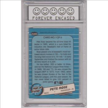 Labeled Near Mint 8 - Pete Rose 1986 Fleer Future Hall Of Famer #1 Card