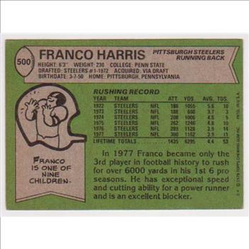 1978 Topps Franco Harris #500 Card - HOF'er