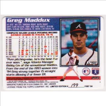 1995 Topps Greg Maddux #295 Porcelain Card