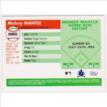 Mickey Mantle '55 Topps Style HR #50 2006 Topps #MHR50 Insert Card