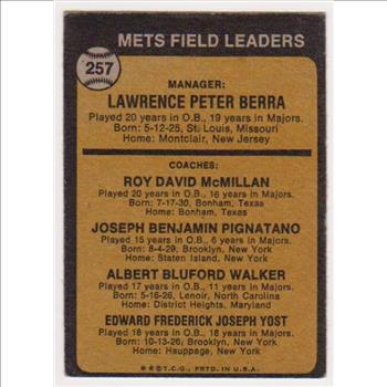 1973 Topps Yogi Berra #257 Card - HOF'er