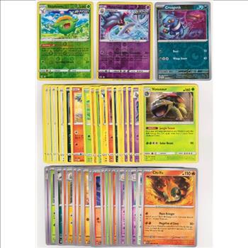 50 Different Pokemon Trading Cards w/ 3 REVERSE HOLOS + More
