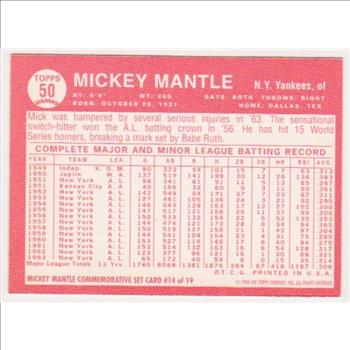 Mickey Mantle 1964 Topps #50 Commemorative Card - 1996 Topps #14 of 19 Insert Card