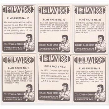 6 Different 1978 Elvis Presley Trading Cards