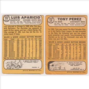 1968 Topps Luis Aparicio #310 + Tony Perez #130 Card Pair - HOFers