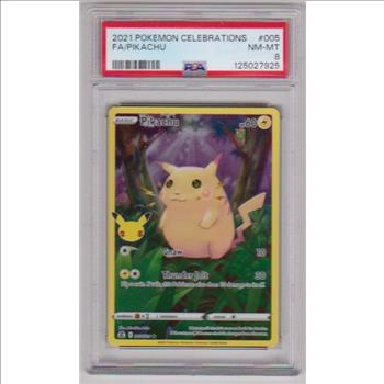 Graded PSA NM-MT 8 - Pikachu Full Art 2021 Pokemon Celebrations #005/025 Card