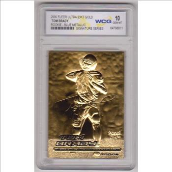 Rookie Graded Gem Mint 10 - Tom Brady 2000 Fleer Ultra Blue Metallic Signature Series 23 Kt Gold Card